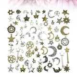 74 Pcs Alloy Moon Star Pendants Tibetan Silver DIY Jewelry Accessories