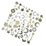 74 Pcs Alloy Moon Star Pendants Tibetan Silver DIY Jewelry Accessories