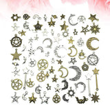74 Pcs Alloy Moon Star Pendants Tibetan Silver DIY Jewelry Accessories
