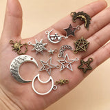 74 Pcs Alloy Moon Star Pendants Tibetan Silver DIY Jewelry Accessories
