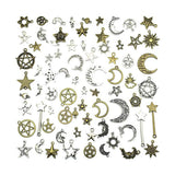 74 Pcs Alloy Moon Star Pendants Tibetan Silver DIY Jewelry Accessories