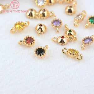 10PCS 4MM Hole 1MM 24K Brass with Zircon Charm Pendants