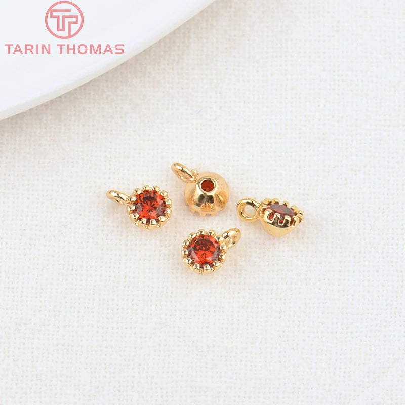 10PCS 4MM Hole 1MM 24K Brass with Zircon Charm Pendants