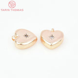 6PCS 24K Brass Heart Charms with Zircon - High Jewelry Findings
