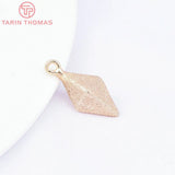 6PCS 10x8x22MM 24K Brass Rhombic Frosted Charms Pendants