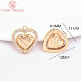 4PCS 11x12MM 24K Brass Zircon Heart Charms Pendants DIY Jewelry Findings