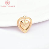 4PCS 11x12MM 24K Brass Zircon Heart Charms Pendants DIY Jewelry Findings