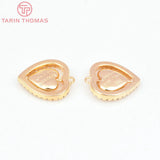4PCS 11x12MM 24K Brass Zircon Heart Charms Pendants DIY Jewelry Findings