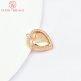 4PCS 11x12MM 24K Brass Zircon Heart Charms Pendants DIY Jewelry Findings