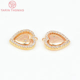 4PCS 11x12MM 24K Brass Zircon Heart Charms Pendants DIY Jewelry Findings