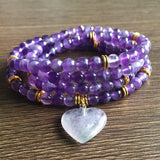 Natural Amethyste Crystal Heart Pendant Bracelet