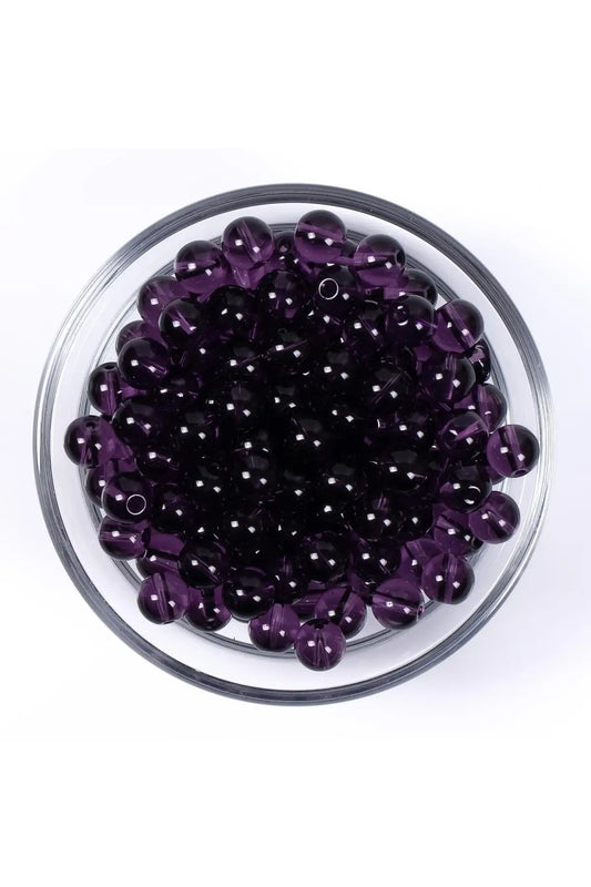 75g 8mm Transparent Purple Round Glass Beads - 100 Pcs