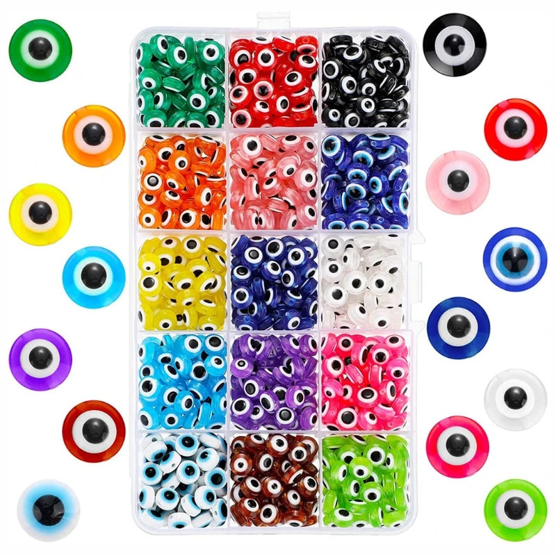 750Pcs 8mm Evil Eye Resin Beads Charm Eye Spacer Beads Kit