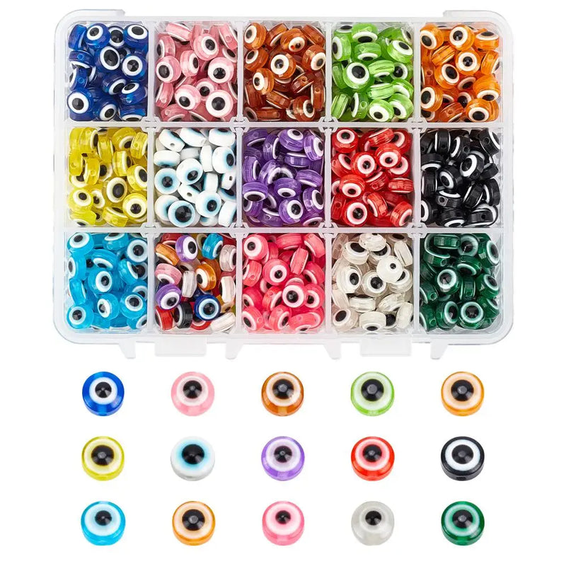 750pcs Mixed Evil Eye Resin Beads Flat Round Loose Spacer Bead