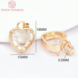 6PCS 15x18MM 24K Brass Zircon Heart Charms Pendants DIY Jewelry Findings