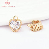 6PCS 6.5x8MM 24K Brass Zircon Heart Charms DIY Jewelry Findings