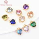 6PCS 6.5x8MM 24K Brass Zircon Heart Charms DIY Jewelry Findings