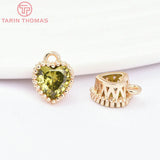 6PCS 6.5x8MM 24K Brass Zircon Heart Charms DIY Jewelry Findings
