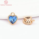 6PCS 6.5x8MM 24K Brass Zircon Heart Charms DIY Jewelry Findings