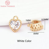 6PCS 6.5x8MM 24K Brass Zircon Heart Charms DIY Jewelry Findings