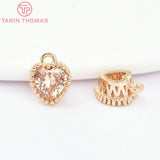 6PCS 6.5x8MM 24K Brass Zircon Heart Charms DIY Jewelry Findings