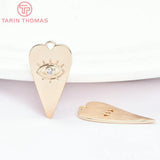 6PCS 11x21MM 24K Brass Zircon Heart Shape Eye Pendants DIY Jewelry Findings