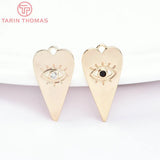 6PCS 11x21MM 24K Brass Zircon Heart Shape Eye Pendants DIY Jewelry Findings