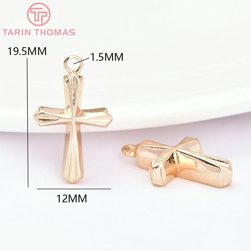 6PCS 12x19.5MM 24K Brass Cross Pendants for DIY Jewelry Making