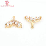 4PCS 14x12.5MM 24K Brass Zircon Fish Tail Charms Pendants Jewelry Findings