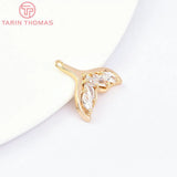 4PCS 14x12.5MM 24K Brass Zircon Fish Tail Charms Pendants Jewelry Findings