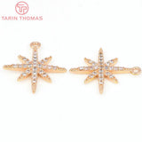 4PCS 18x23MM 24K Brass Zircon Star Charms Pendants DIY Jewelry Findings