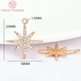 4PCS 18x23MM 24K Brass Zircon Star Charms Pendants DIY Jewelry Findings
