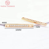 4PCS 4x32MM 24K Brass with Zircon Long Strip Charms Pendants