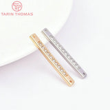 4PCS 4x32MM 24K Brass with Zircon Long Strip Charms Pendants