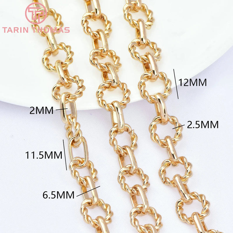 1 Meter 12MM 24K Twisted Necklace/Bracelet Chains DIY Jewelry Findings