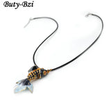 75mm Cloisonne Goldfish Fish Pendant Leather Cord Necklace