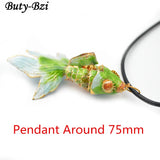 75mm Cloisonne Goldfish Fish Pendant Leather Cord Necklace