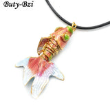 75mm Cloisonne Goldfish Fish Pendant Leather Cord Necklace