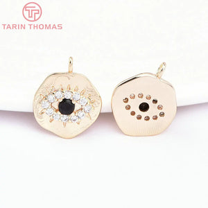 4PCS 10.5x13MM 24K Brass Zircon Eye Shape Pendants DIY Jewelry Findings