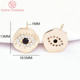 4PCS 10.5x13MM 24K Brass Zircon Eye Shape Pendants DIY Jewelry Findings