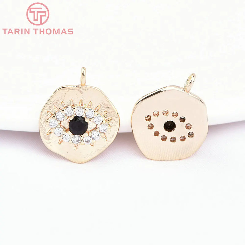 4PCS 10.5x13MM 24K Brass Zircon Eye Shape Pendants DIY Jewelry Findings