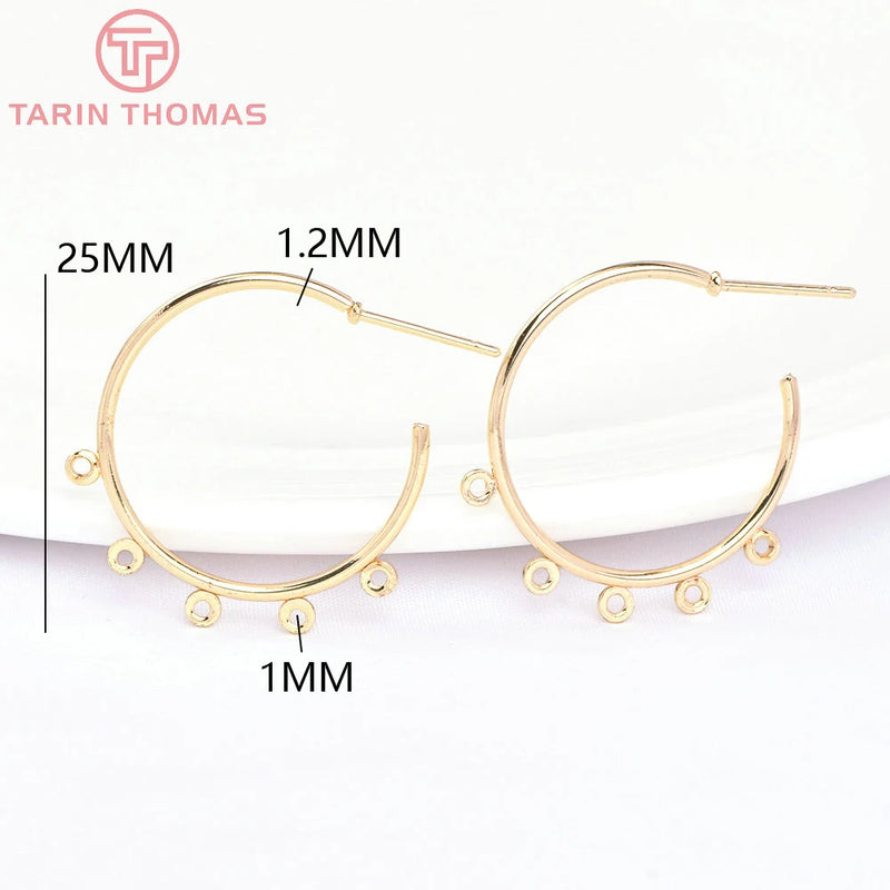 6PCS 25MM 24K Brass Round Earrings Hoop DIY Jewelry Findings