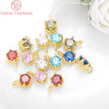 6PCS 6x9MM 24K Plated Brass Zircon Crown Charms Pendants