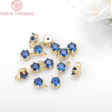 6PCS 6x9MM 24K Plated Brass Zircon Crown Charms Pendants