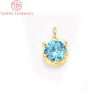 6PCS 6x9MM 24K Plated Brass Zircon Crown Charms Pendants