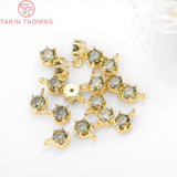 6PCS 6x9MM 24K Plated Brass Zircon Crown Charms Pendants