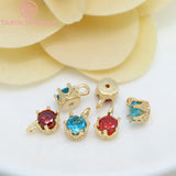 6PCS 6x9MM 24K Plated Brass Zircon Crown Charms Pendants