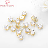 6PCS 6x9MM 24K Plated Brass Zircon Crown Charms Pendants