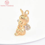 2PCS 18x23.5MM 24K Brass Rabbit Ear Angel Girl Charms Pendants
