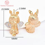 2PCS 18x23.5MM 24K Brass Rabbit Ear Angel Girl Charms Pendants